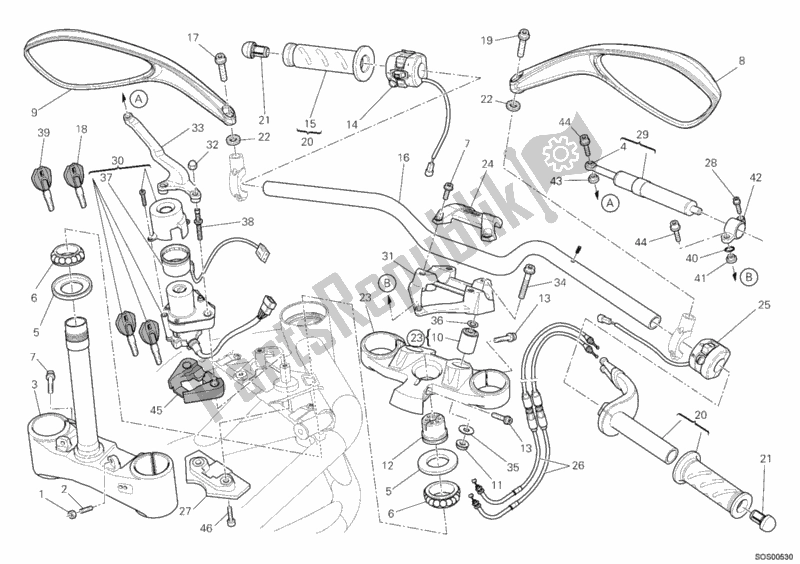 Tutte le parti per il Manubrio del Ducati Streetfighter S 1100 2010